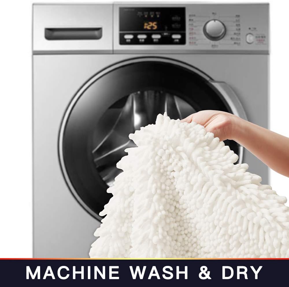 Walensee Bathroom Rug Non Slip Bath Mat (44x24 Inch Ivory) Water Absorbent Super Soft Shaggy Chenille Machine Washable Dry Extra Thick Perfect Absorbant Best Large Plush Carpet for Shower Floor