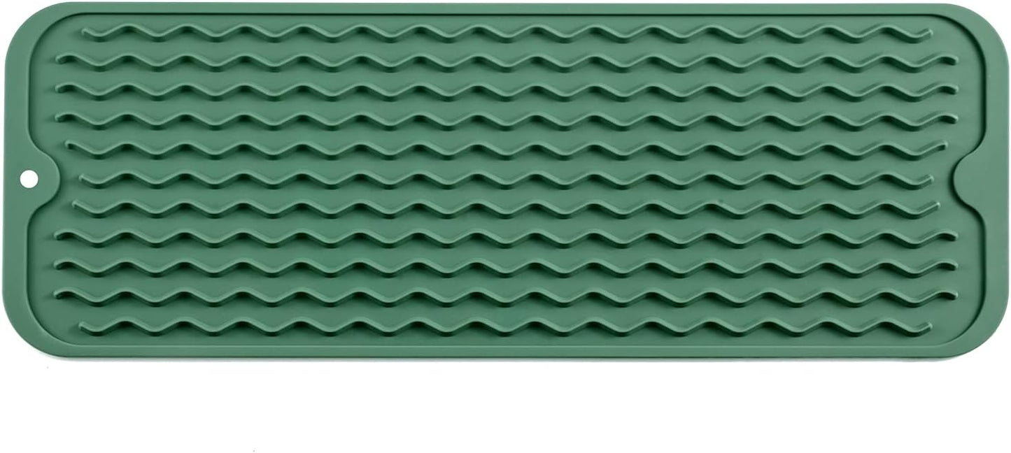 Silicone Dish Drying Mat for Multiple Usage,Easy clean,Eco-friendly,Heat-resistant Silicone Mat for Kitchen Counter,Sink,Bar,Bottle,or Cup Green M 17 inches x 6 inches