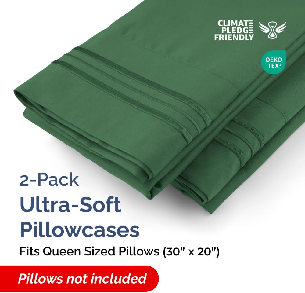 Queen Pillow Cases Set of 2 - Ultra Soft Hotel Quality Pillowcase Covers - Comfy, Cozy & Wrinkle Free - Shrinkage and Fade Resistant - Machine Washable Pillow Protectors - 2 Piece Set - Emerald Green