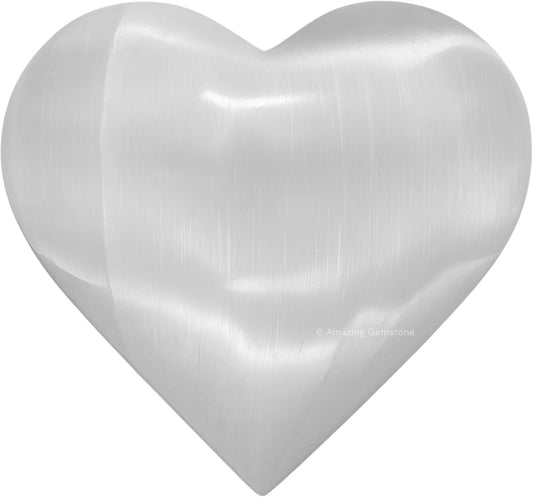 Selenite Crystal Heart Palm Stone - Pocket Massage Worry Stone for Natural Body Chakra Balancing, Reiki Healing and Crystal Grid