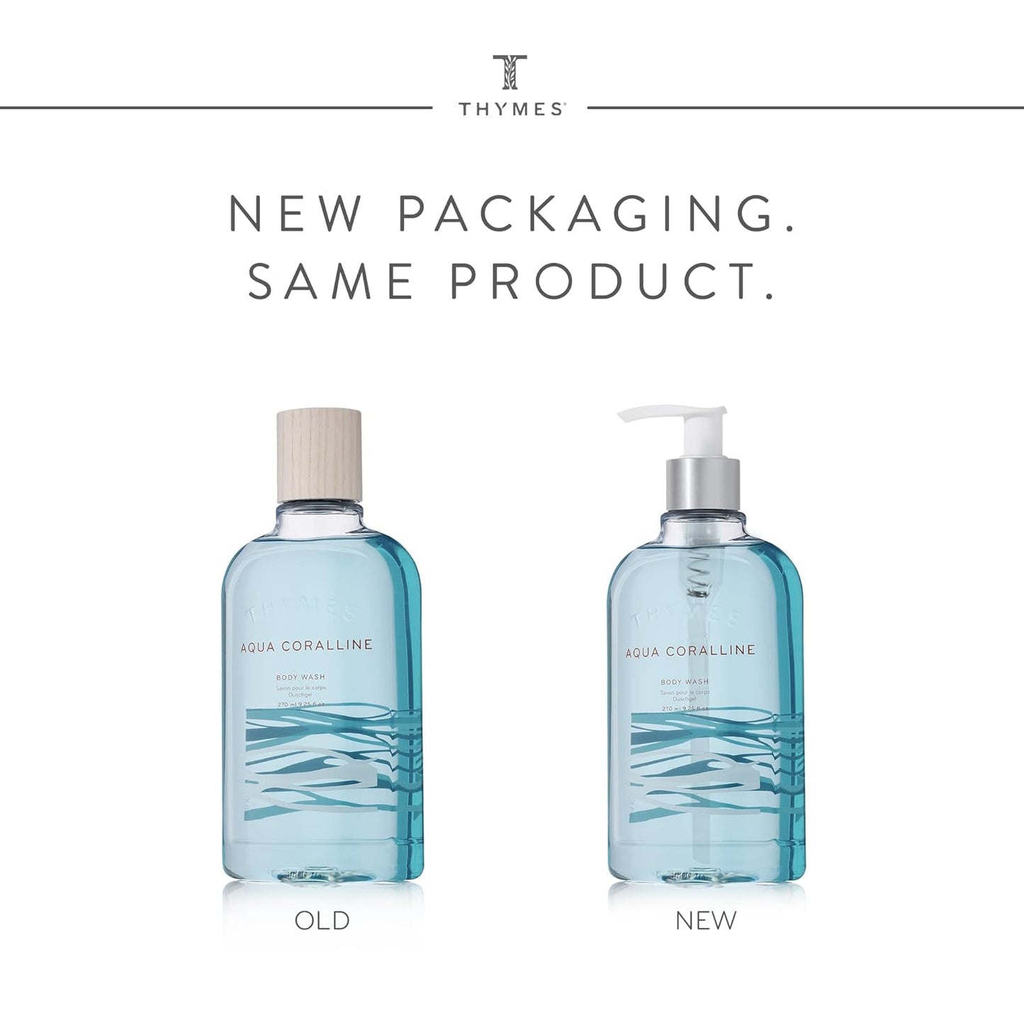 Thymes Moisturizing Body Wash with Pump - Body Soap - Bath Products - Skin Care - Liquid Soap with Notes of Water Lily, White Cyclamen, Driftwood, Yuzu, & Bamboo (Aqua Coralline, 9.25 fl oz)