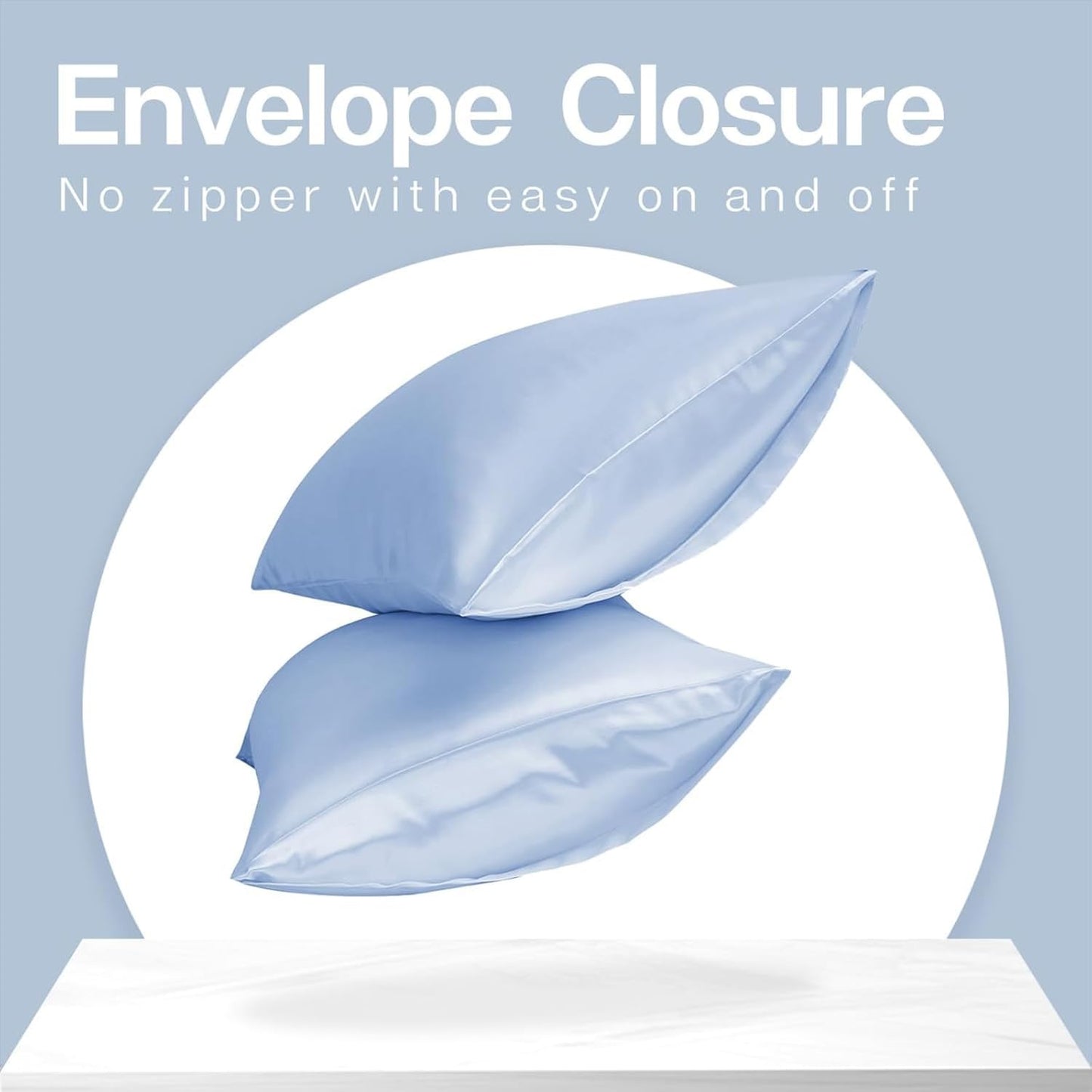 MR&HM Satin Pillowcase for Hair and Skin, Silk Satin Pillowcase 2 Pack, King Size Pillow Cases Set of 2, Silky Pillow Cover with Envelope Closure (20x36, Light Blue)