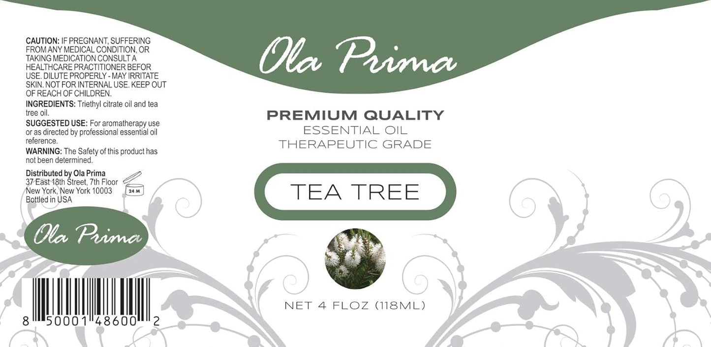 Ola Prima Australian Tea Tree Essential Oil – 4 fl oz Therapeutic Grade with Dropper for Hair, Toenail, Face, Acne, Aromatherapy, and Diffuser