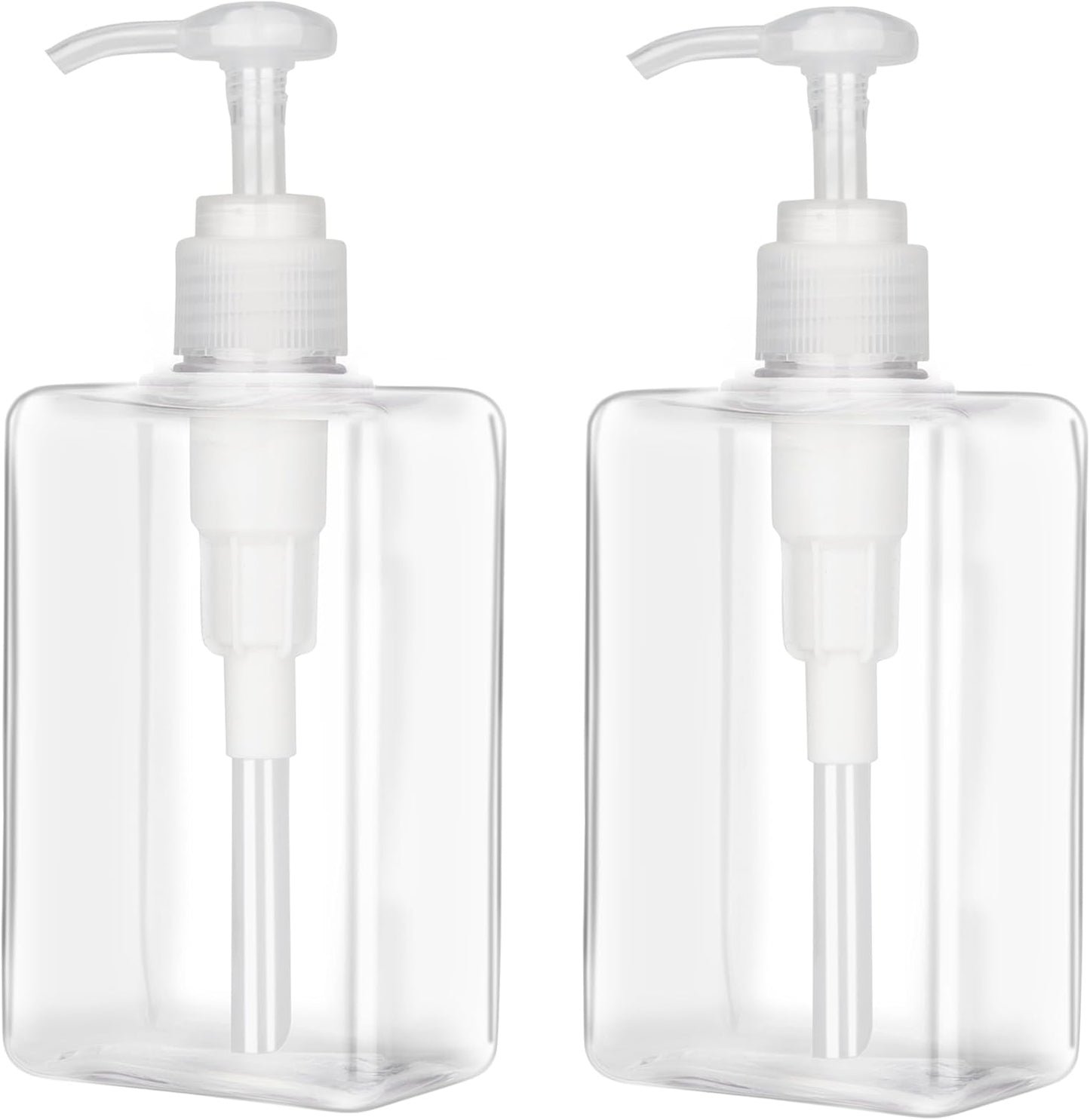 280ml (9.5oz) Pump Bottle Dispenser Jansburg 2 Pack Refillable Flat Square Plastic Lotion Dispenser Leakproof Empty Lotion Pump Bottle for Essential Oil Soap Lotion Shampoo Clear