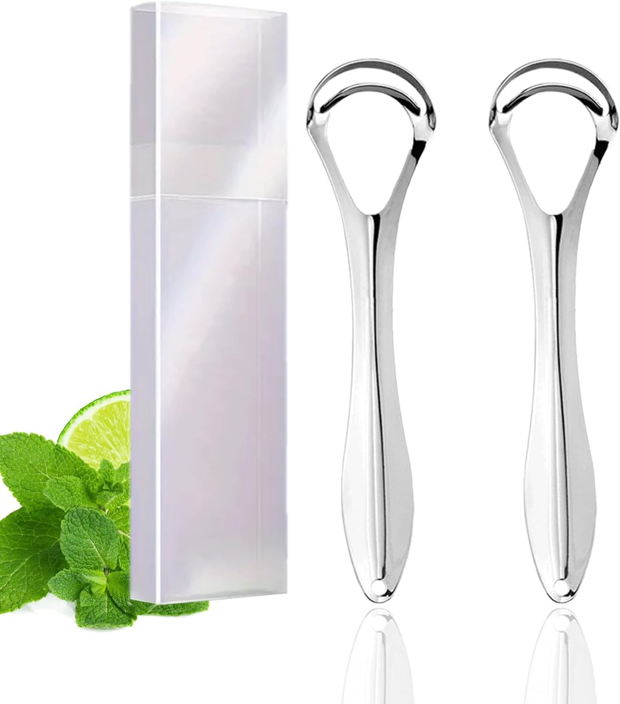 2 Pack Tongue Scraper with Travel Case, Medical Grade Metal Tongue Scrapers for Adults & Kids, Dual-Layer Tongue Cleaners Set for Fresh Breath, Stainless Steel Reusable Tongue Scrubber