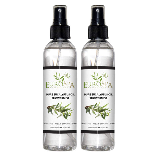 EuroSpa Aromatics Pure Eucalyptus Oil ShowerMist and Steam Room Spray, All-Natural Premium Aromatherapy Essential Oils - Pure Eucalyptus, 8oz, 2 Pack
