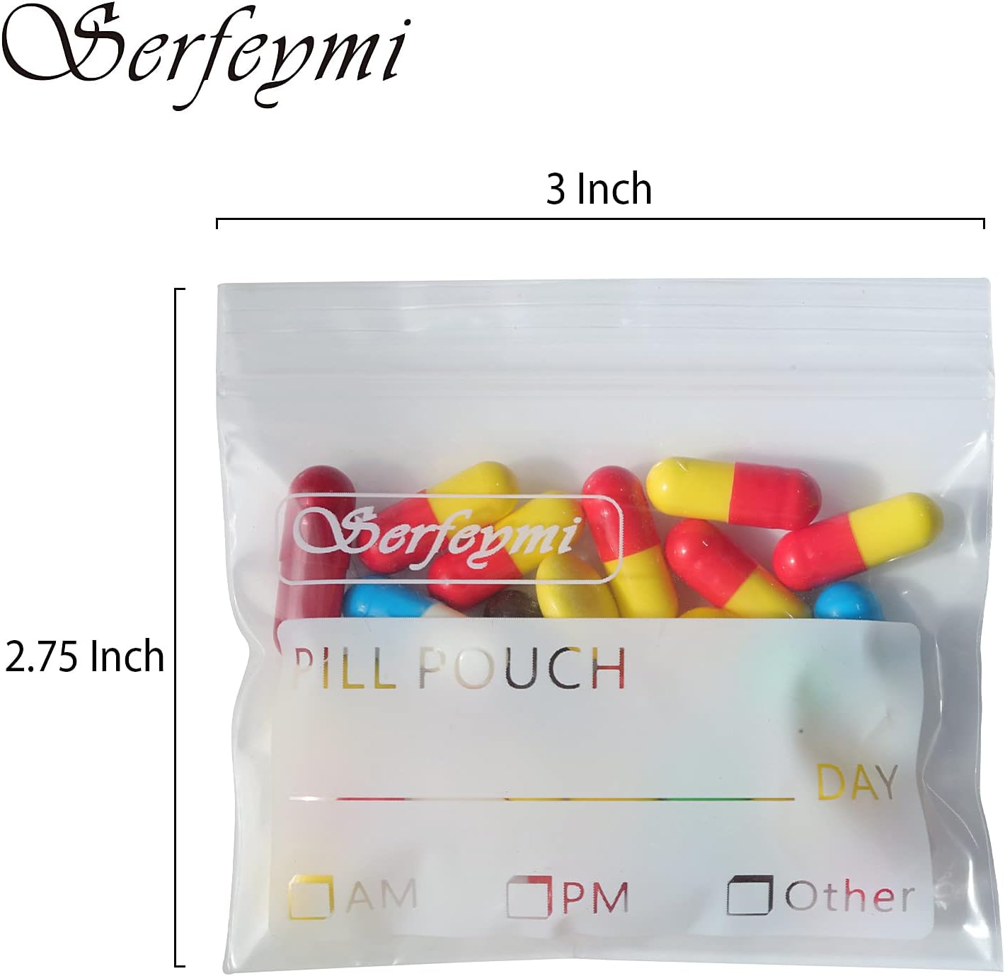 Serfeymi Pill Bags for Travel Pill Pouch Organizer Pack of 400 BPA Free 3 x 2.75 inch Reusable Pill Pouches for Medicine with Write on Label & Zipper Seal Waterproof AM PM Pill Baggies for Supplements