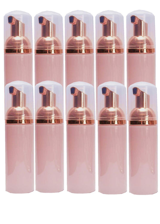 10 Pcs Rose Gold + Pink Foaming Pump Bottles Plastic Mini Foam Sispensing Refill Bottle Soap Dispenser for Cleaning, Travel, Cosmetics Packaging 60ml
