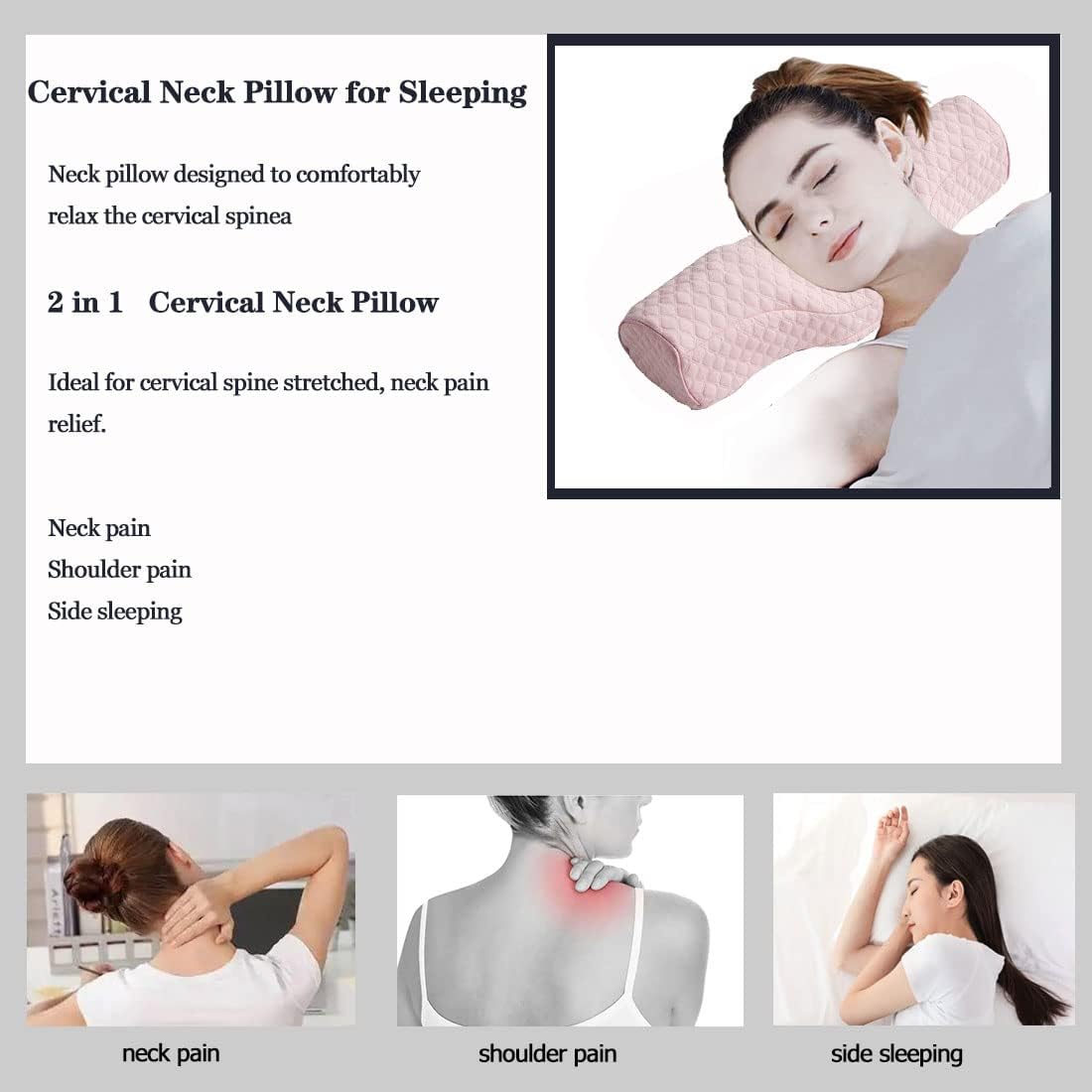 Cervical Neck Pillow for Pain Relief Sleeping, Neck roll Pillow Memory Foam for Stiff Neck Pain Relief ，Travel Bolster Pillow for Bed for Side Sleepers Back Sleeper. (White)