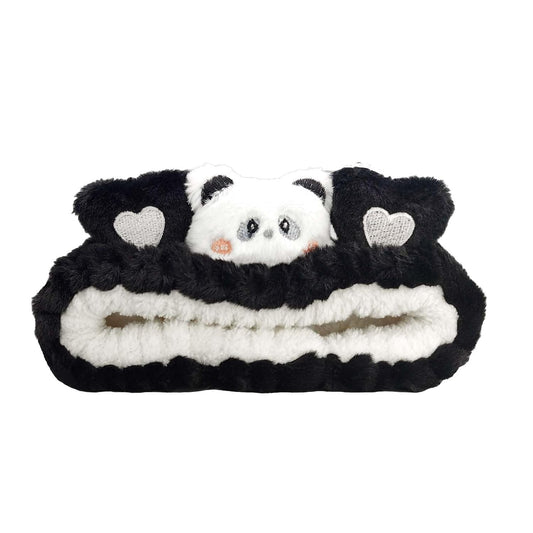 Kawaii Spa Headband，Cute Bear Headband for Women Skin Care, Makeup and Wash - Soft Microfiber Coral Fleece Towel Headband for Girls Hair（Black,Bear）