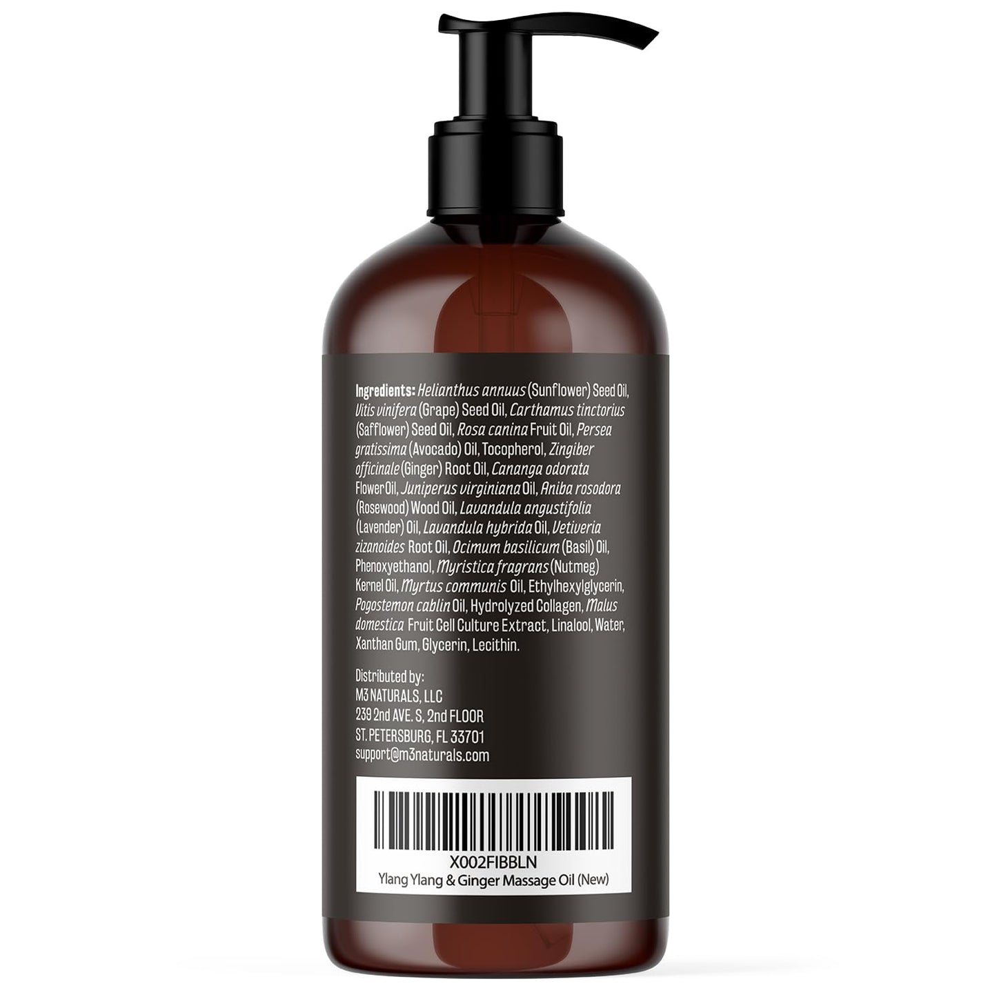 Ylang Ylang + Ginger Lymphatic Drainage Massage Oil – with Collagen & Stem Cells for Circulation, Detox & Cellulite Removal – Body Oil for Muscle Relief, Skin Firming & Relaxation – 8oz by M3 Naturals