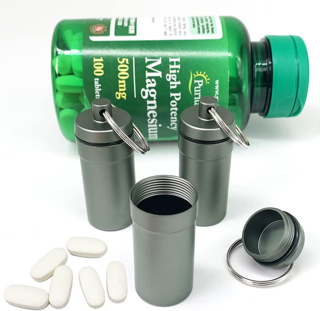 3 Packs Waterproof Aluminum Pill Fob Container, EFFIET Nitro Bottle Holder Nitroglycerin Pill Case Emergency Keychain Pill Holder for Medicine Organizer Dispenser (3 Packs Matt Finished)