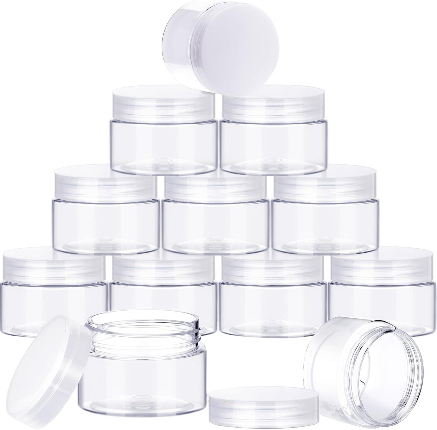 SATINIOR 12 Pack 32 oz Plastic Container Jars with Lids Round Clear Travel Cosmetic Container Slime Jars for Toiletries, Lotion, Cream, Ointments, Makeup, Rhinestone, Samples, Kitchen Storage(Clear)