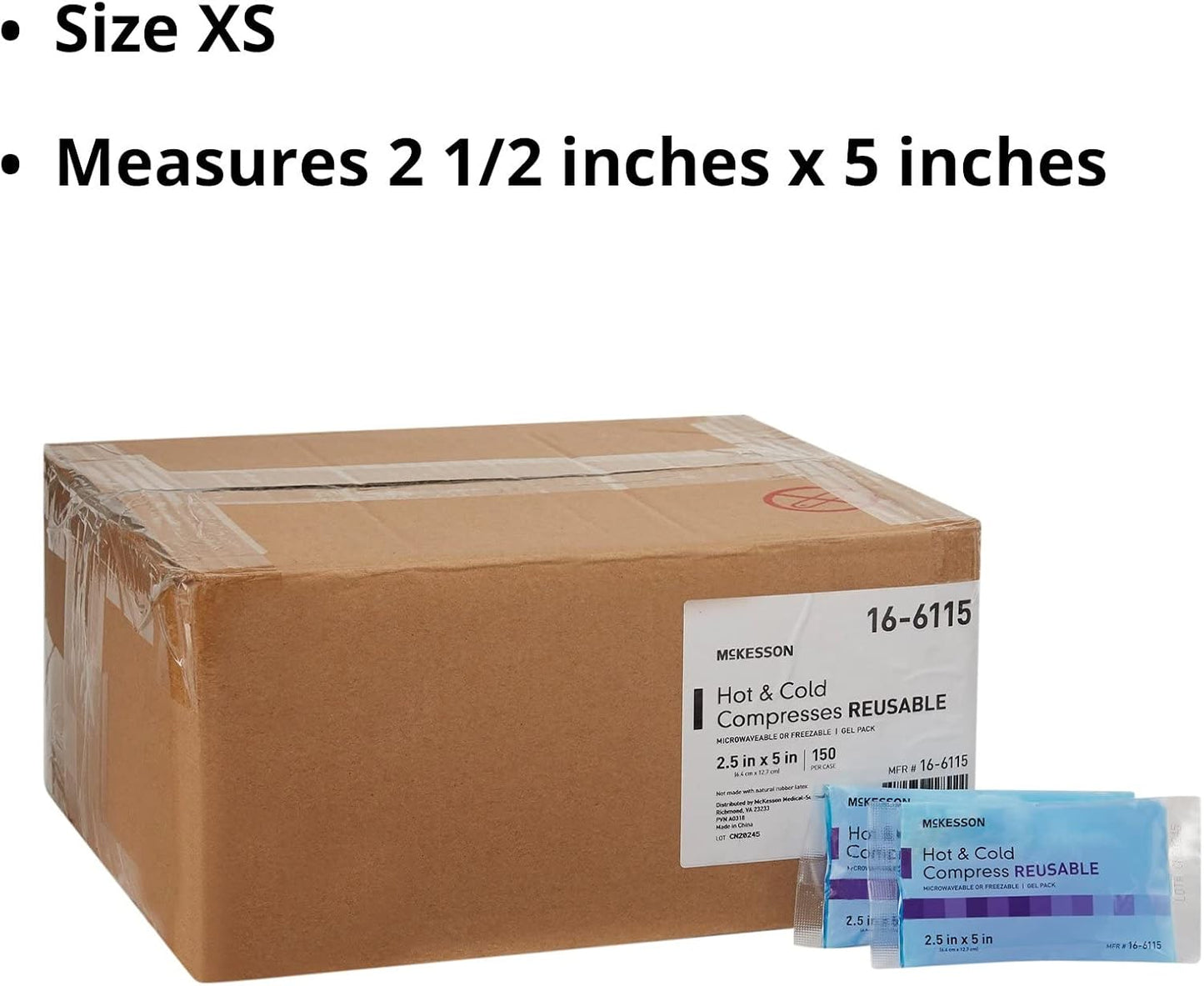 McKesson Cold and Hot Compress Reusable [150 Pack] Gel Ice Hot Packs for Injuries, 2.5 in x 5 in