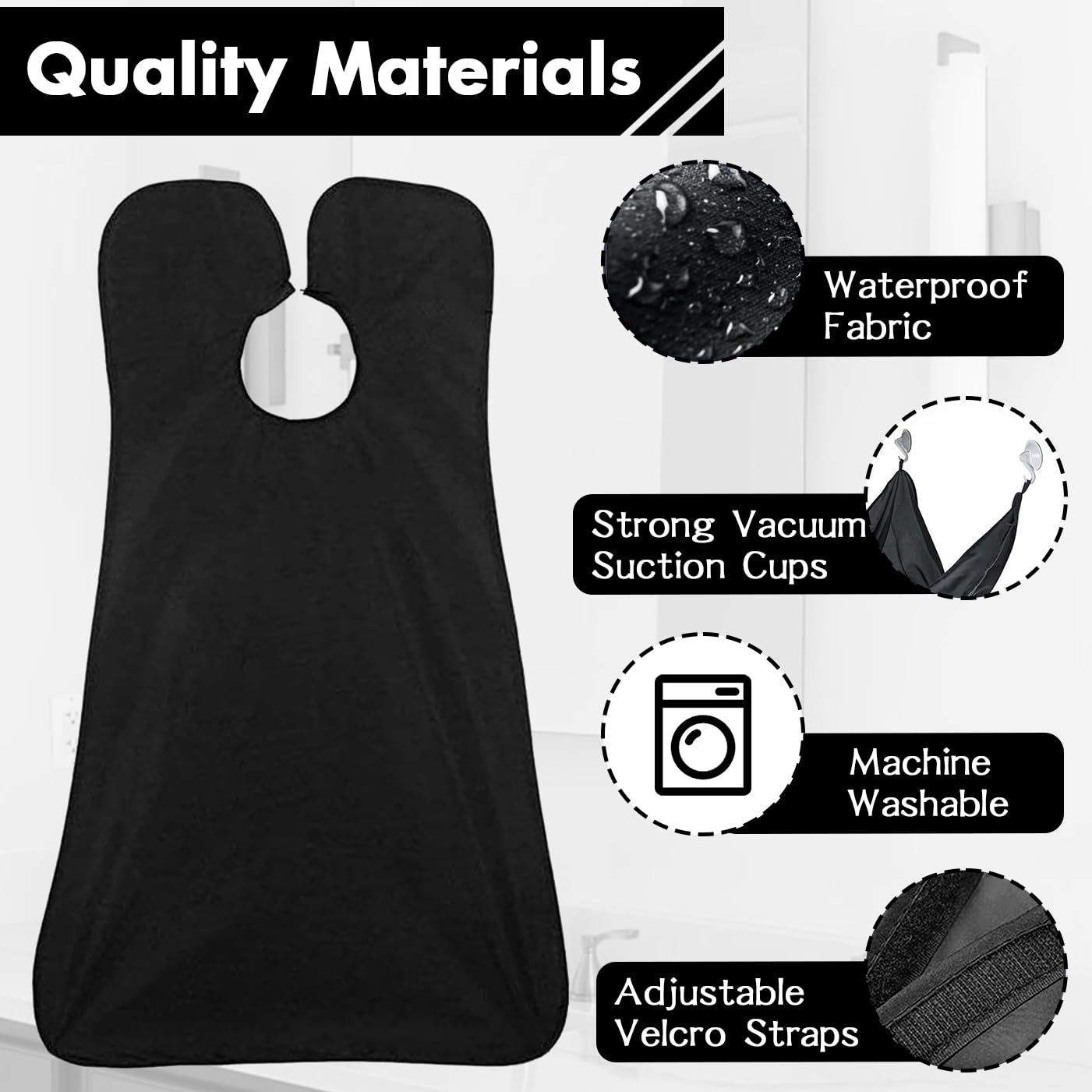 Beard Bib Apron, Trimming Catcher Bib for Shaving & Hair Clippings, Father's Day Gift Men's Waterproof Non-Stick Beard Cape Grooming Cloth, with 2 Suction Cups - Black
