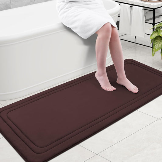 Grandaily Memory Foam Bath Mat Rug 59x24, Ultra Soft, Non-Slip and Absorbent Bathroom Rugs, Machine Wash Dry, Comfortable Bath Carpet for Bathroom Floor, Tub and Shower, Brown