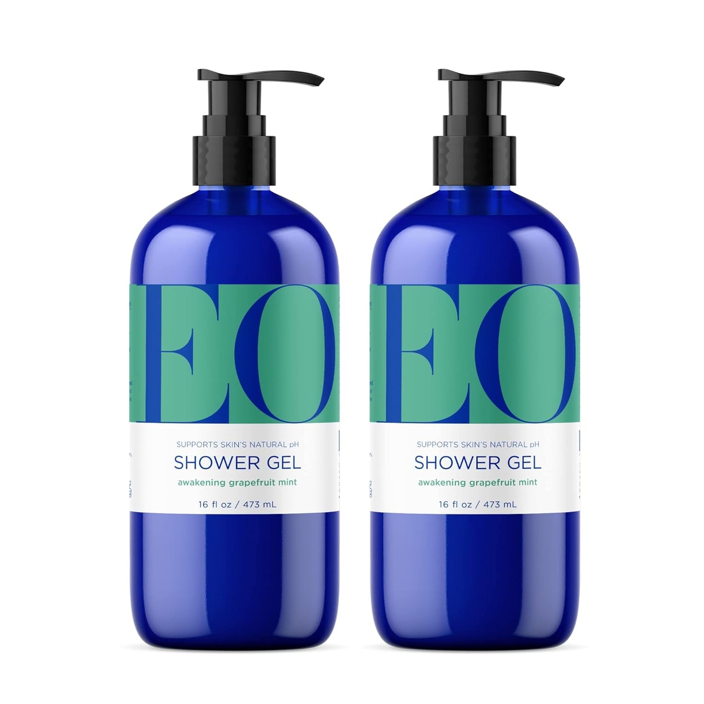EO Shower Gel Body Wash, 16 Ounce (Pack of 2), Grapefruit and Mint, Organic Plant-Based Skin Conditioning Cleanser with Pure Essentials Oils