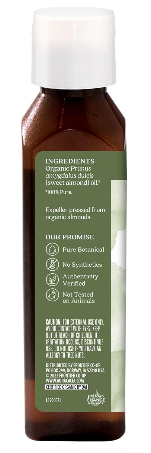 Aura Cacia Organic Sweet Almond Oil | GC/MS Tested for Purity | 118ml (4 fl. oz.)
