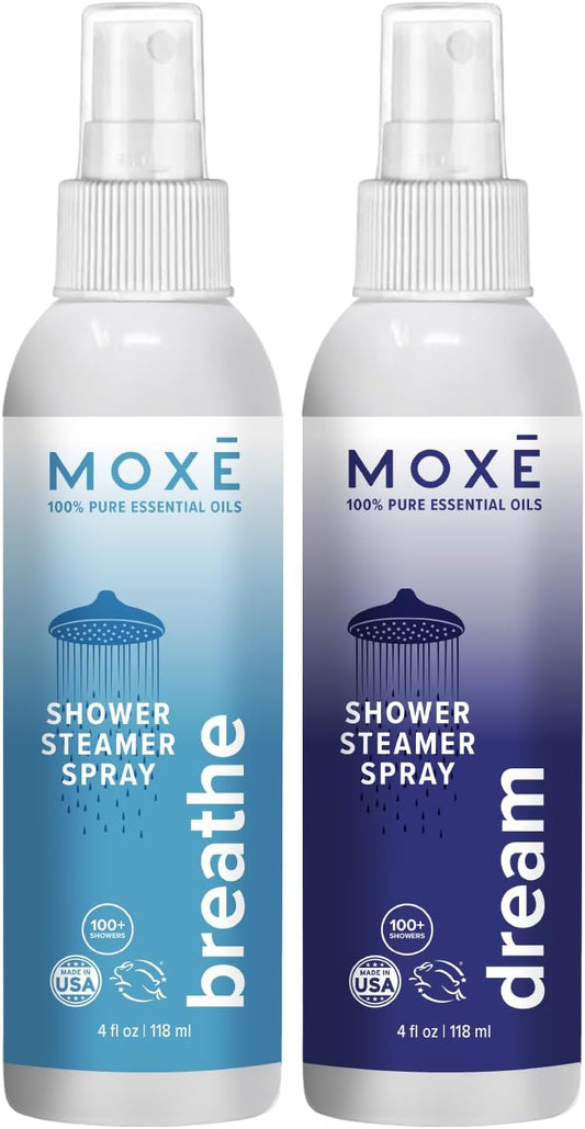 MOXE Shower Steamer Spray, Essential Oils, Natural Sleep Aromatherapy, Made in USA (Breathe & Dream, 4 Ounces, 2 Pack)