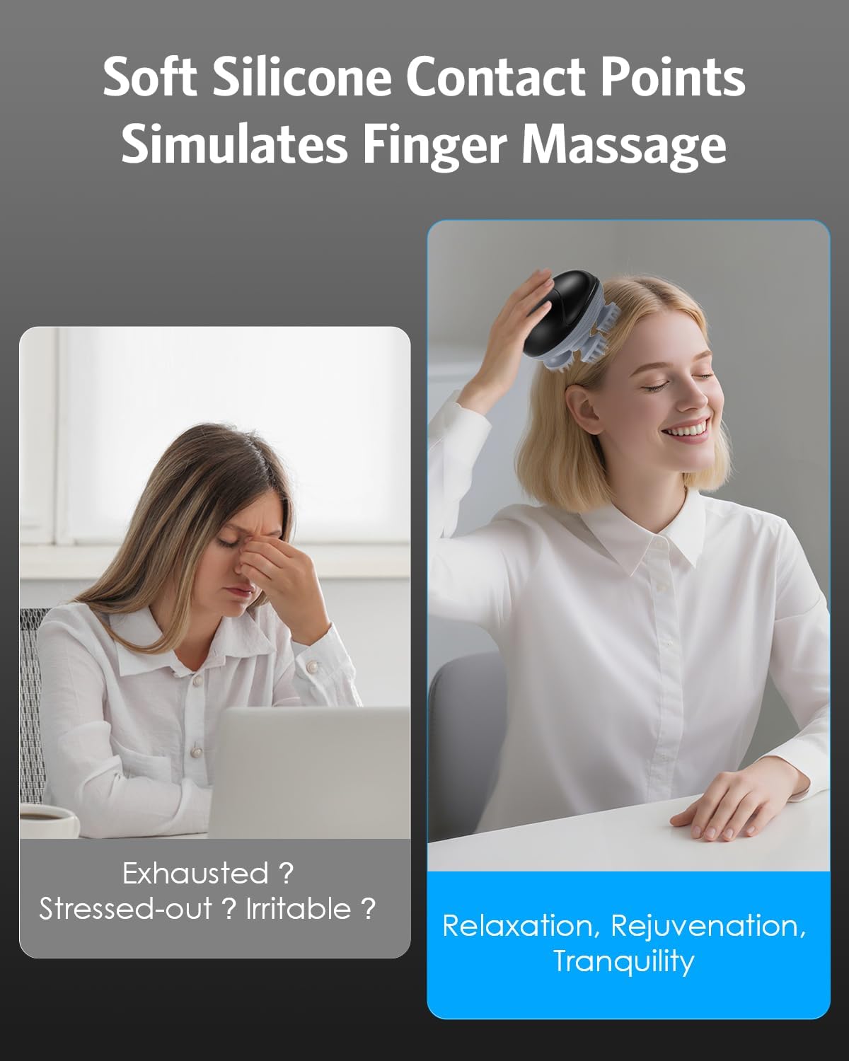 AMIR Electric Scalp Massager, Portable Head Scratcher with 96 Kneading Nodes, Handheld for Stress Relief and Pain Relief, Ideal Gifts for Women, Men (Black)