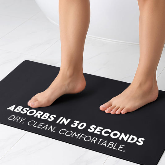 Homergy Bath Mat – Super‑Absorbent & Quick‑Dry with Non‑Slip Rubber Backing, Machine Washable & Odor Resistant – 18x28 in, Black