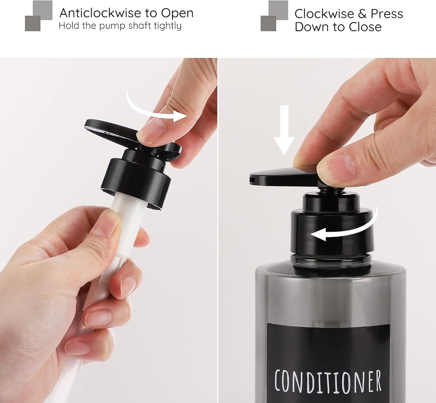 Empty Shampoo Bottles, Segbeauty 10.1oz Plastic Pump Dispenser Bottle, 3pcs 300ml Refillable Shampoo Pump Bottles for Shower, Grey Pump Bottles for Body Soap Shampoo Hair Conditioner Hotel Bathroom