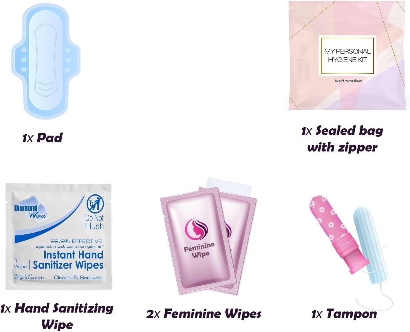 Light Rose Style Menstrual Kit All-in-One 60 Pack | Convenience on The Go | Period Kit Pack for Travelling, Tweens & Teenagers or just When You’re Out | Individually Wrapped Feminine Hygiene Product