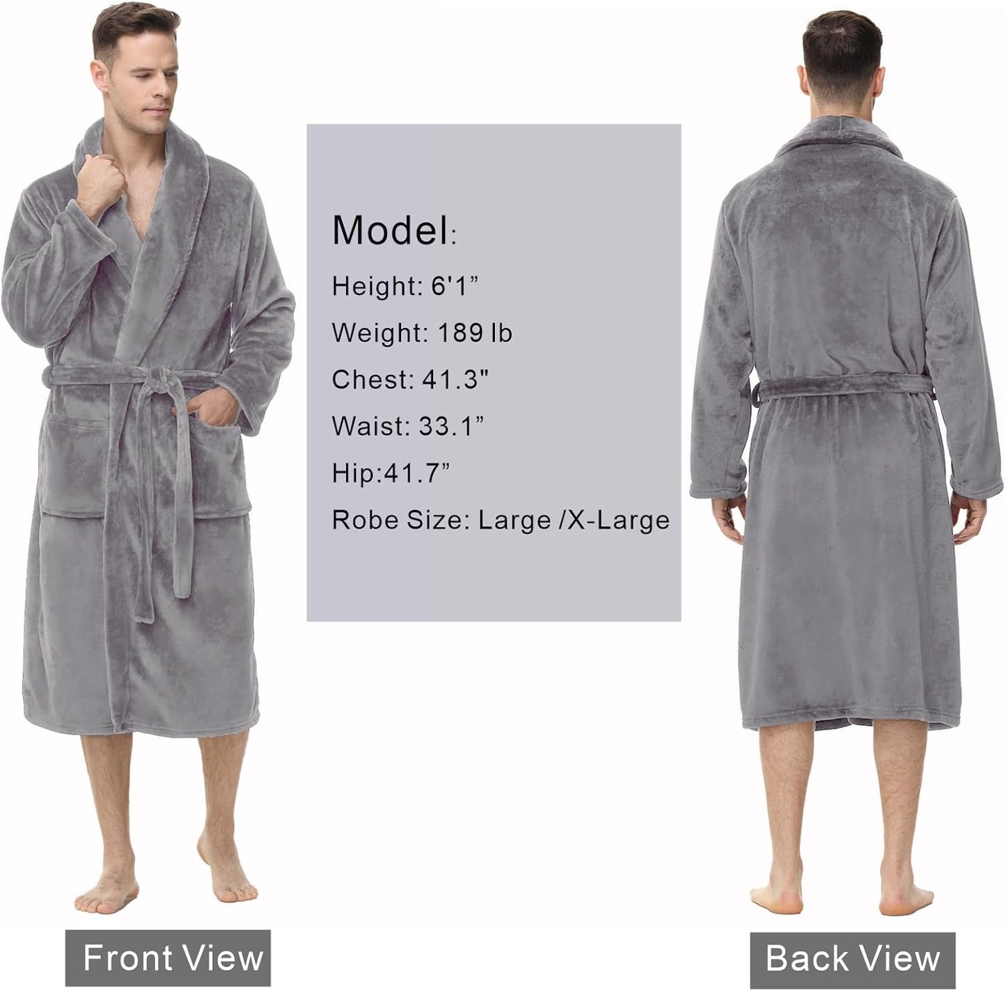 Yurhap Mens Fleece Robe, Soft Plush Robe for Men, Fluffy Bathrobe with Belt & 2 Pockets