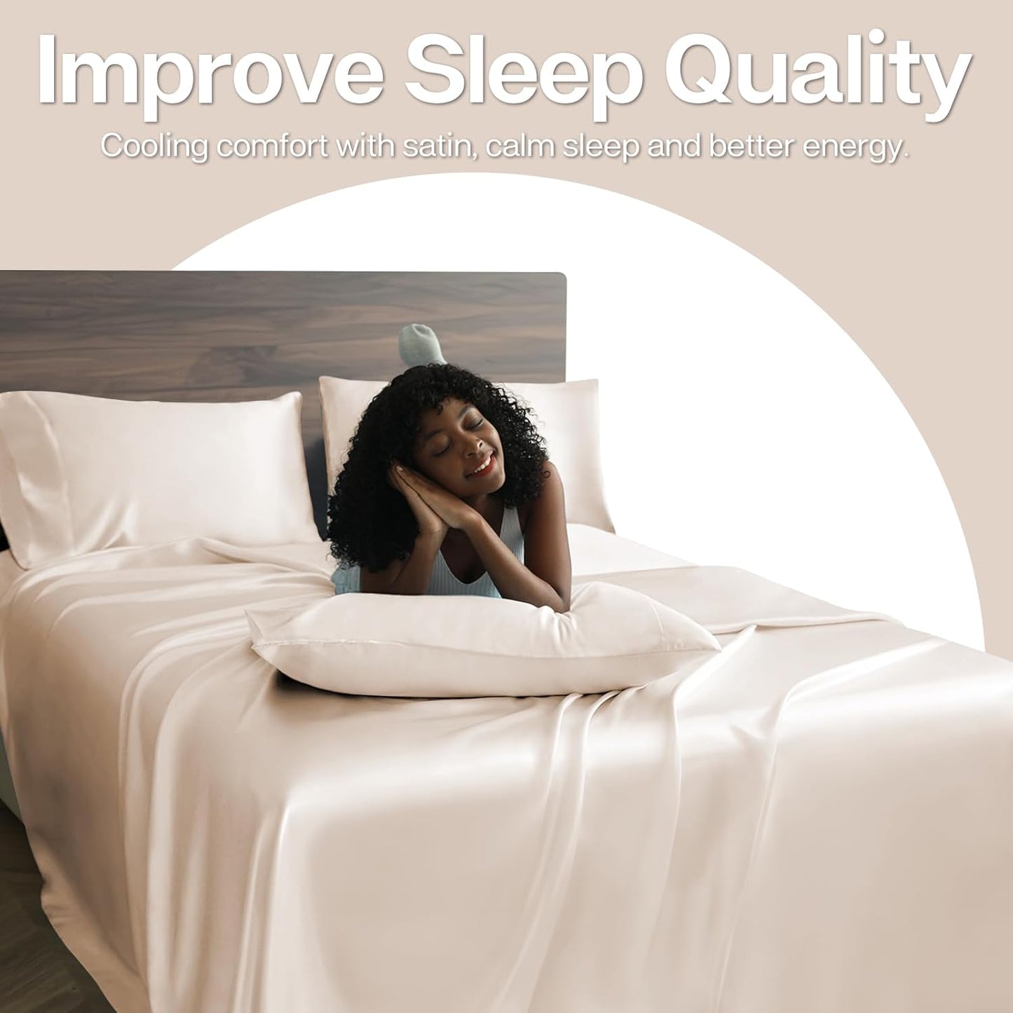 MR&HM Satin Pillowcase for Hair and Skin, Silk Satin Pillowcase 2 Pack, King Size Pillow Cases Set of 2, Silky Pillow Cover with Envelope Closure (20x40, Beige)