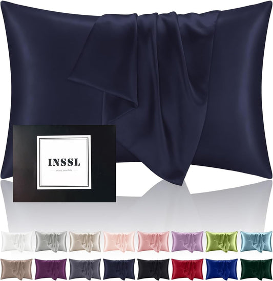 INSSL Silk Pillowcase for Women, Mulberry Silk Pillowcase for Hair and Skin and Stay Comfortable and Breathable During Sleep (King, Navy Blue)