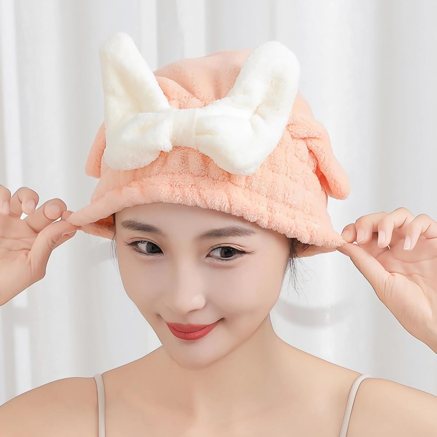 Ultra Absorbent Hair Quick Drying Towel for Women Girls New Microfiber Hair Towel Wrap Dry Turban Soft Bow Tie Plopping Head Towels Shower Cap for Kids (Pink)