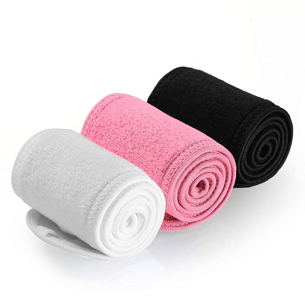 Denfany Spa Headband 3 Pack Ultra Soft Adjustable Face Wash Headband for Face Washing, Shower, Makeup and Sport (Black+White+Pink)