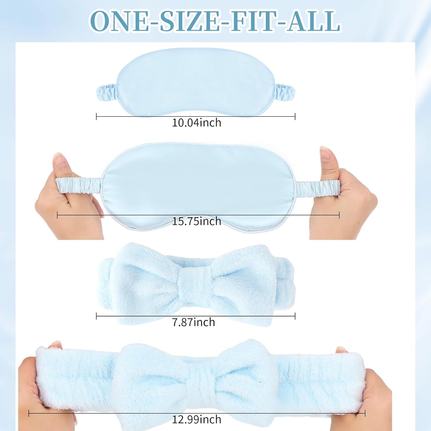 Wecoe 12pcs/set Bow Spa Headbands & Eye Masks - Bachelorette Party Favors, Bridal Shower & Bridesmaid Proposal Gifts(White, Blue)