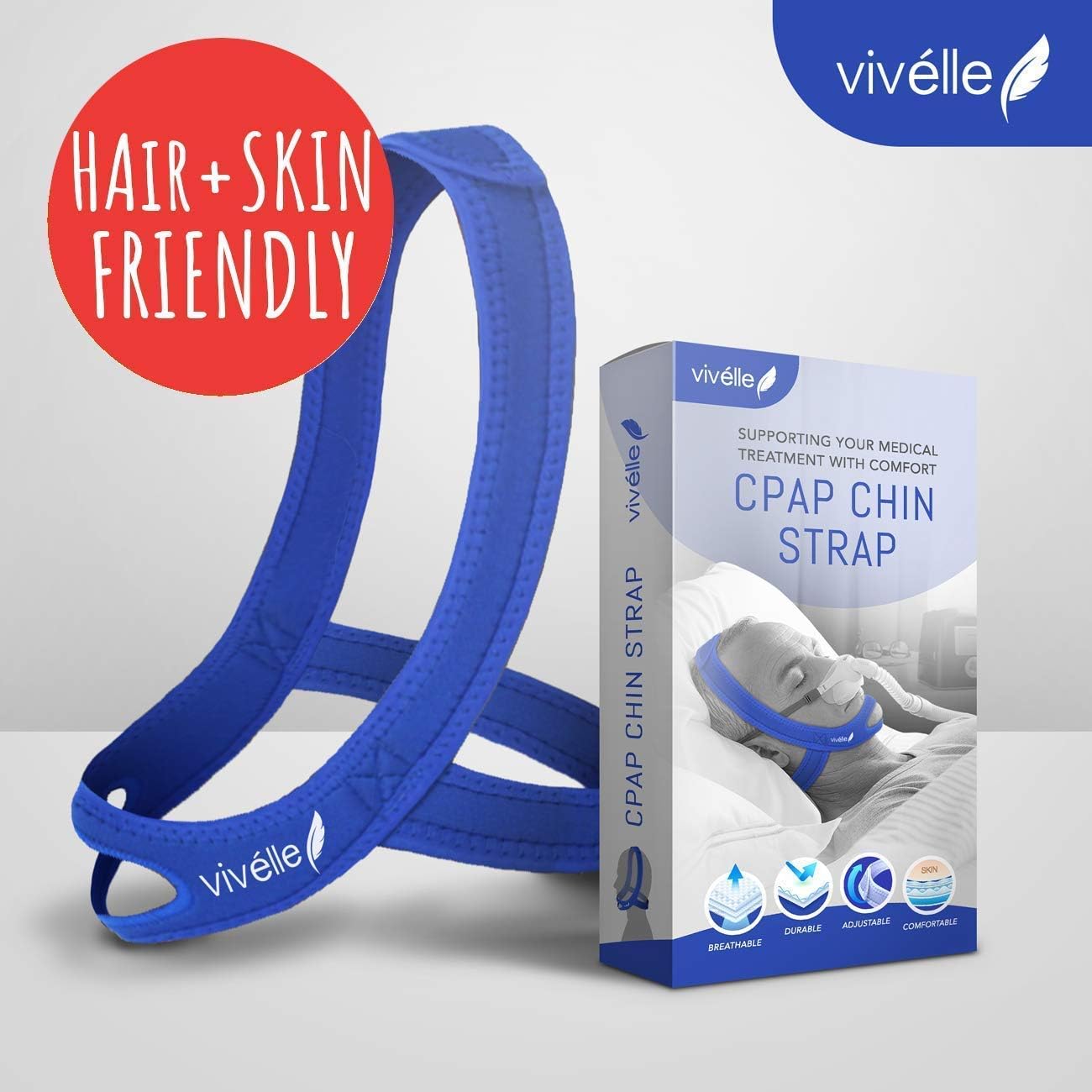 CPAP Chin Strap - for Men & for Women by Vivélle, Slim Non-Slip, Adjustable, Premium Snore Stopper Device That Helps You Breath Right (Medium)