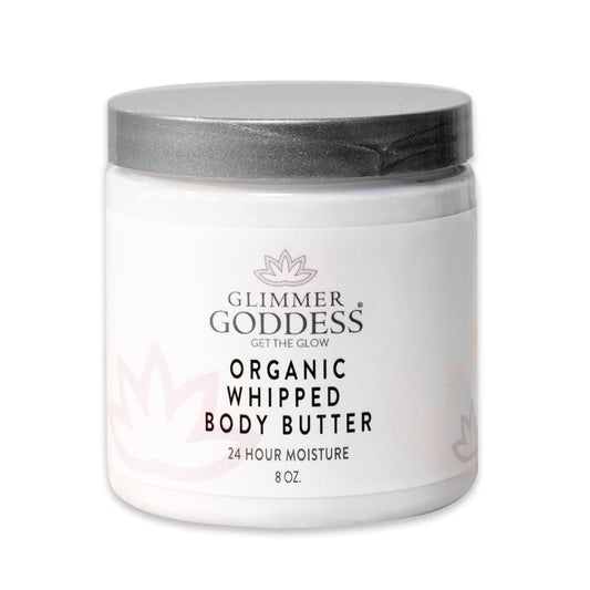 Glimmer Goddess Organic Whipped Body Butter for Women - Moisturizer Cream with Shea & Cocoa Butter, Almonds & Coconut Oil - Lavender Orange, 8oz