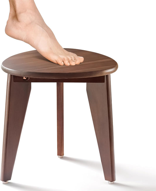 BLUEWEST Shower Foot Stool for Shaving Legs, Acacia Wood Shower Foot Rest (Walnut, Round Seat)