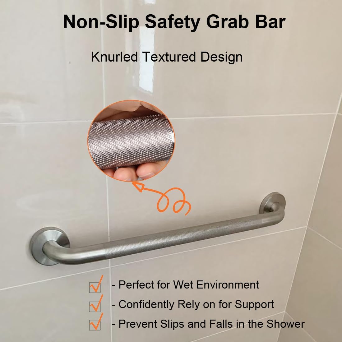 24 Inch Shower Grab Bar, Anti Slip Grab Bar for Bathtubs Showers Toilet, Safety Stainless Steel Shower Handles Hand Rail for Senior, Elderly, Handicap, Pregnant, Children