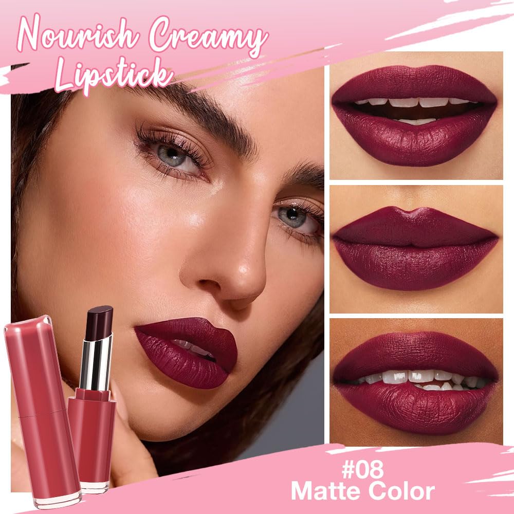 2Pcs Honey Lipstick Tinted Lip Balm Set - Matte Tint Cream Lipsticks for All Skin Tones,Hydrating Lip Stain,Can be Buildable Nourishing Moisturizing Suitable for Women to Every Day Makeup 05&08