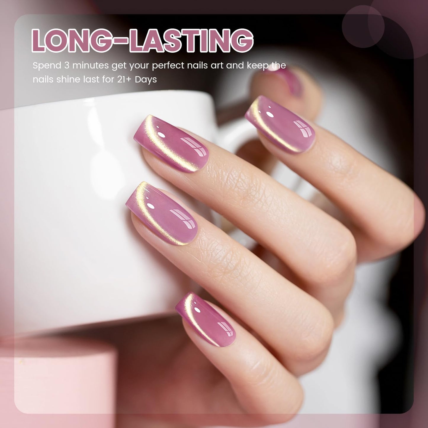 RARJSM Jelly Nude Gold Glitter Cat Eye Gel Nail Polish Set 6Pcs Sheer Pink Light Purple Champagne Mavue Brown Diamond Cateye Gelpolish with Magnetic Stick UV LED Curing Require Home Salon Nail Design