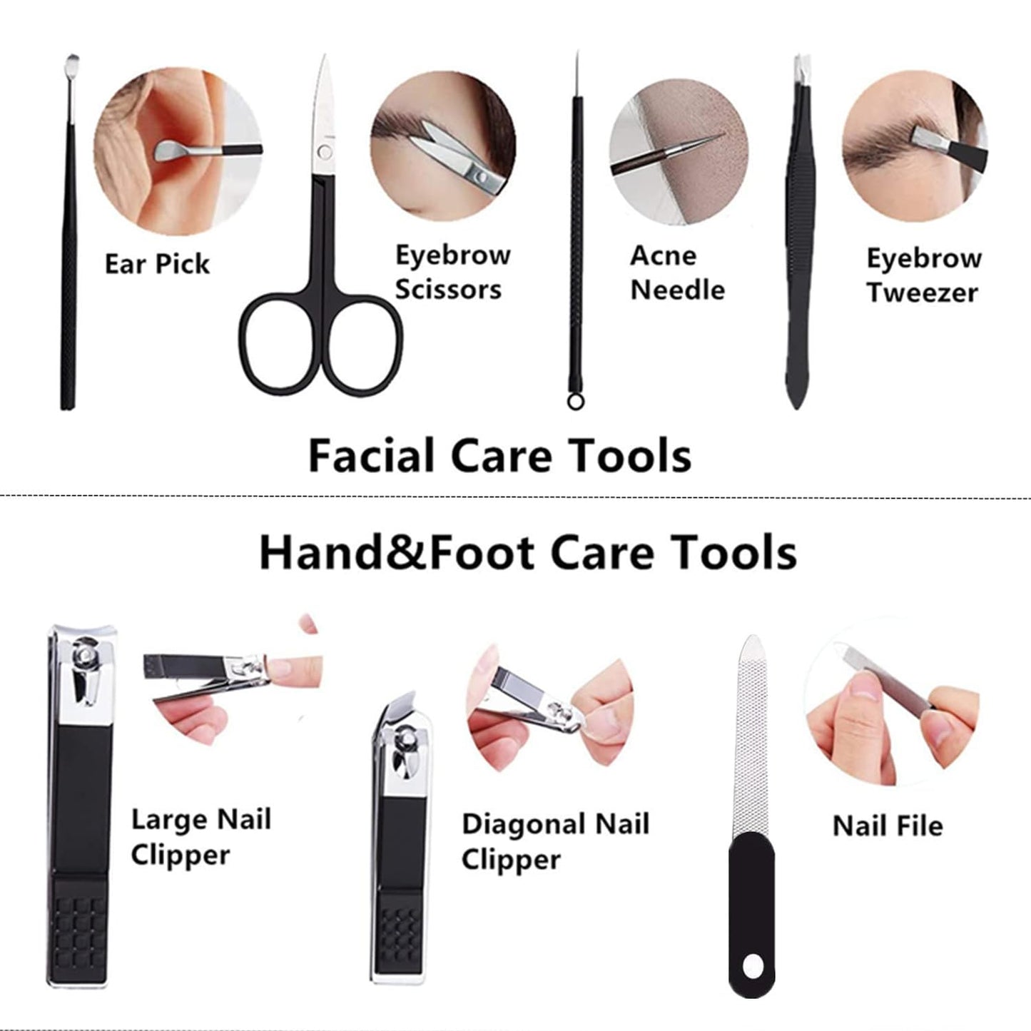 Nail Clipper Set Manicure Set Men Manicure Kit with Portable Travel Case Toe Finger Nail Clippers Personal Care Tools Men Grooming Kit Present for Husband Boyfriend Family(Black White)