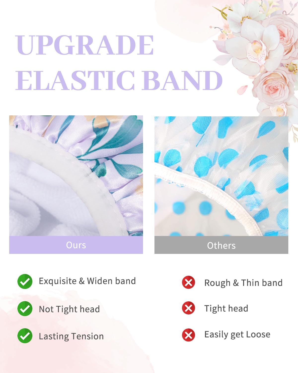 Shower Cap, Terry lined Reusable shower caps, Large Shower Cap for Women, Waterproof Hair cap Triple Layer Shower Caps for Long Thick Hair