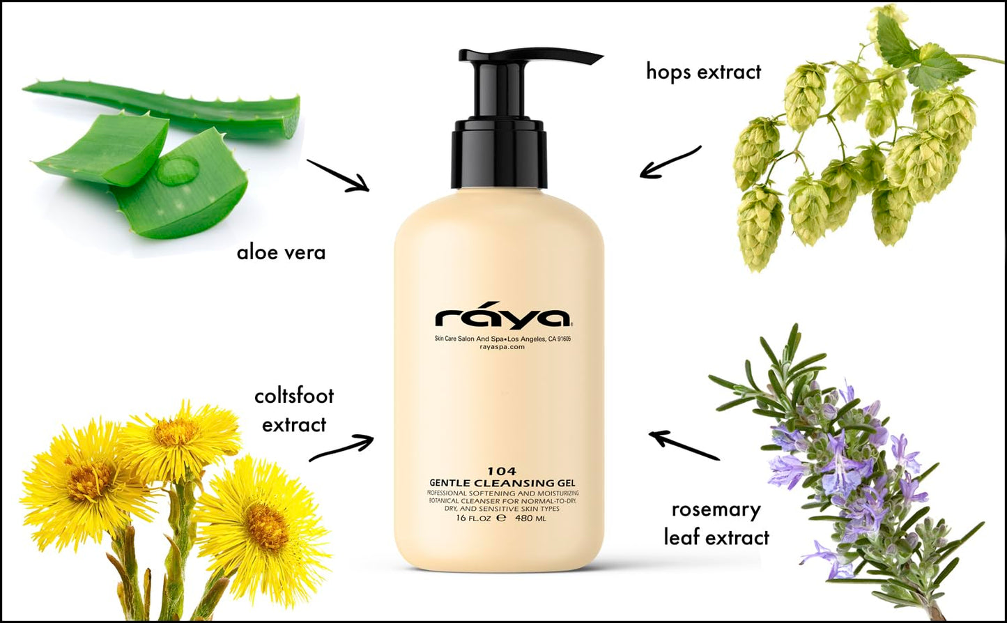 Raya Gentle Facial Cleansing Gel 16 oz (104) | Softening and Moisturizing Botanical Cleanser for Dry and Sensitive Skin| Helps Hydrate Smooth Complexion