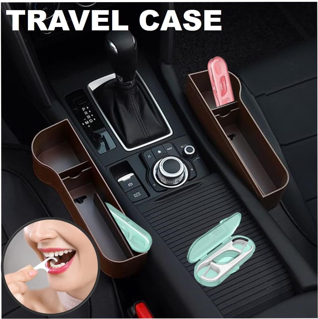 14 Packs Travel Dental Floss Pick Case, Holder, Come with 140pcs Premium QUALIALL Toothpick Flossers for Adults Teeth Cleaning, Sealed Portable Refillable, Green, Pink.