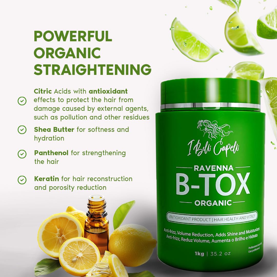I Belli Capelli Ravenna Organic B-tox Hair Treatment Kit- 1kg/35.02 oz Hair B-tox + 300ml/10.1 fl.oz Anti-Residue Shampoo