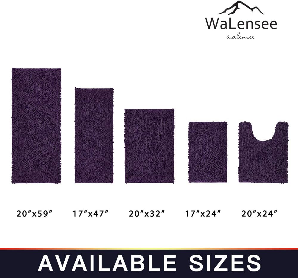 Walensee Bathroom Contour Rug Non Slip Toilet U Shaped Bath Mat (20x24, Dark Purple) Water Absorbent Super Soft Shaggy Chenille Machine Washable Dry Extra Thick Perfect Absorbant Best Plush Carpet
