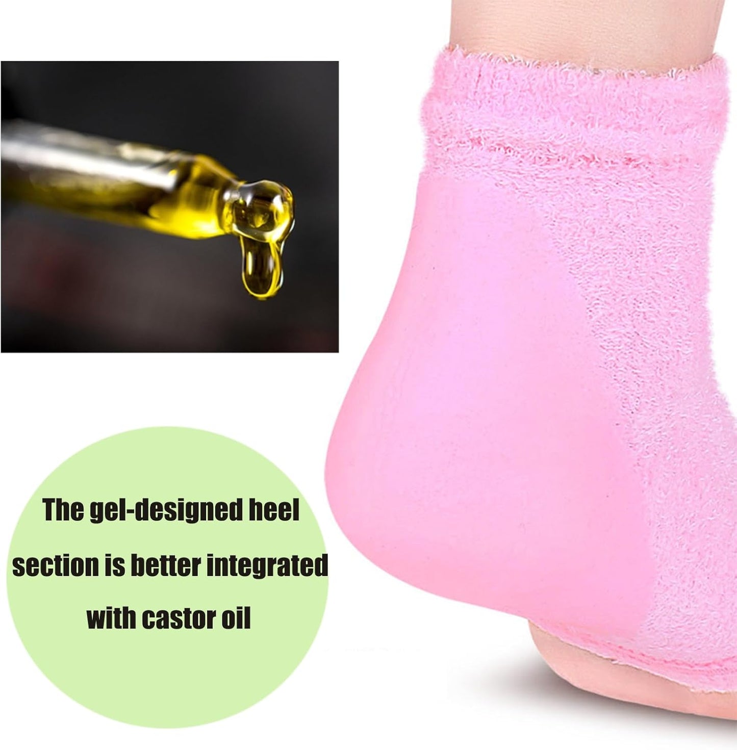 Castor Oil Pack Wrap for Foot, Castor Oil Moisturizing Heel Socks, for Plantar Fasciitis, Cracked Heels - Suitable for Overnight Moisturizing of Feet (Without Essential Oils) (Pink - 2 Pairs)