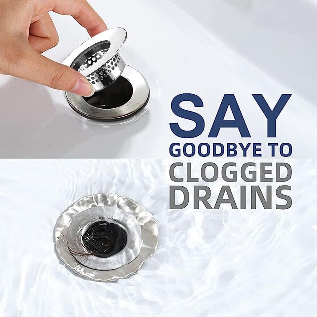 Bathroom Sink Strainer (3 Pack), Bathtub Drain Cover Lavatory Sink Drain Strainer Hair Catcher for Laundry Utility RV Sink, Stainless Steel Drain Filter. Fit Hole Size from 1.25" to 1.3"
