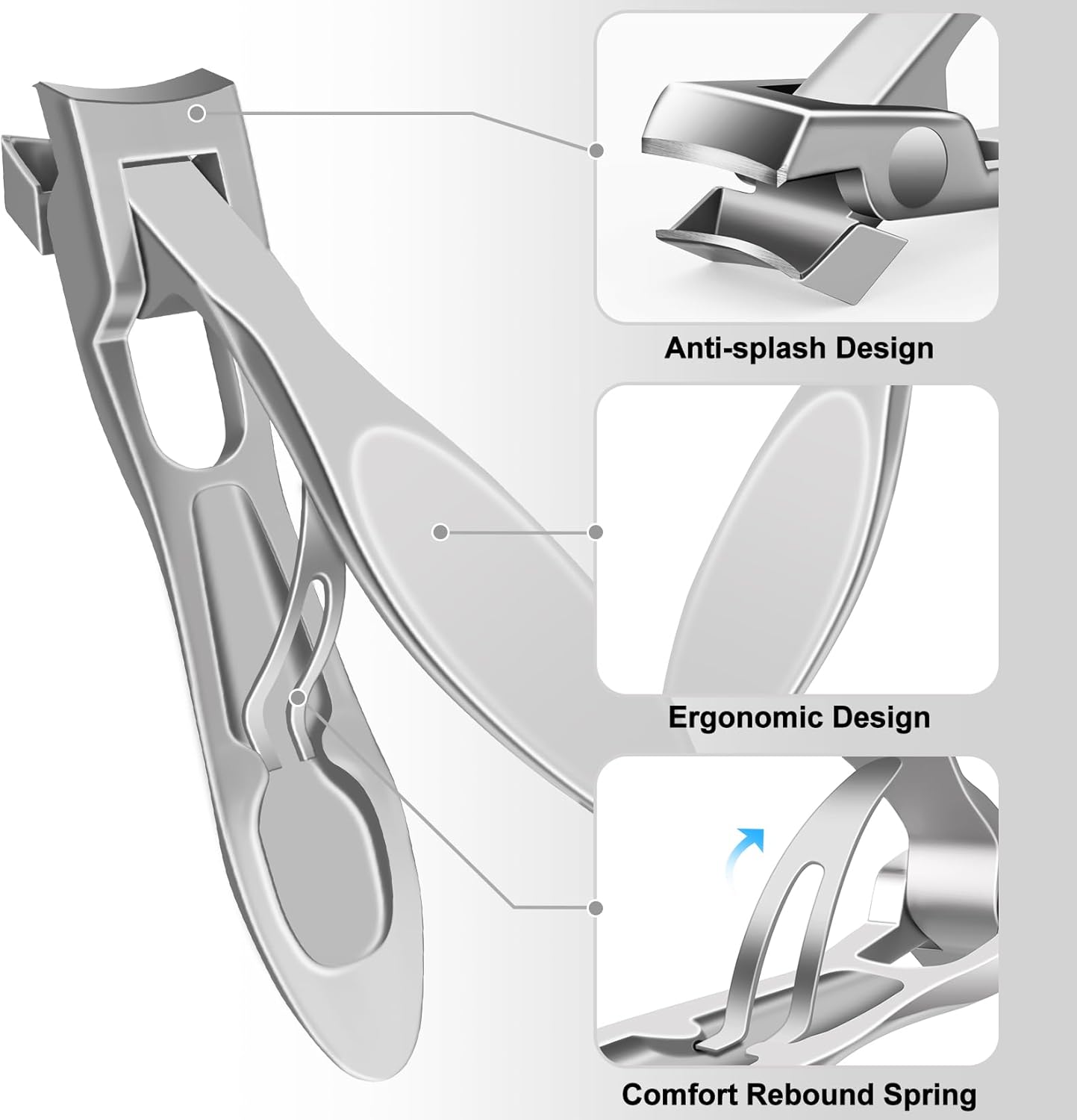 Nail Clippers for Thick Nails - Ultra Sharp, Wide Jaw Opening, Anti-Splash Fingernail and Toenail Clippers with Catcher for Seniors, Men & Women, Silver