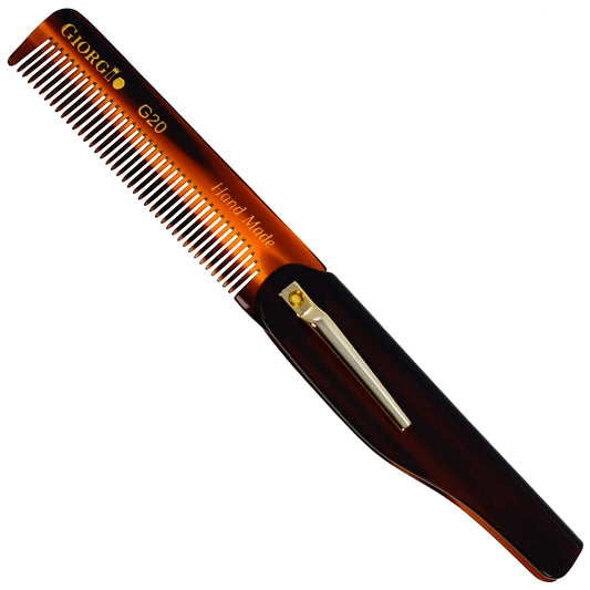 Giorgio G20 Folding Mustache and Beard Comb 6.5 Inch - Fine Tooth Travel Comb for Everyday Styling and Hair Care - Handcrafted Sawcut and Hand Polished (TortoiseShell)