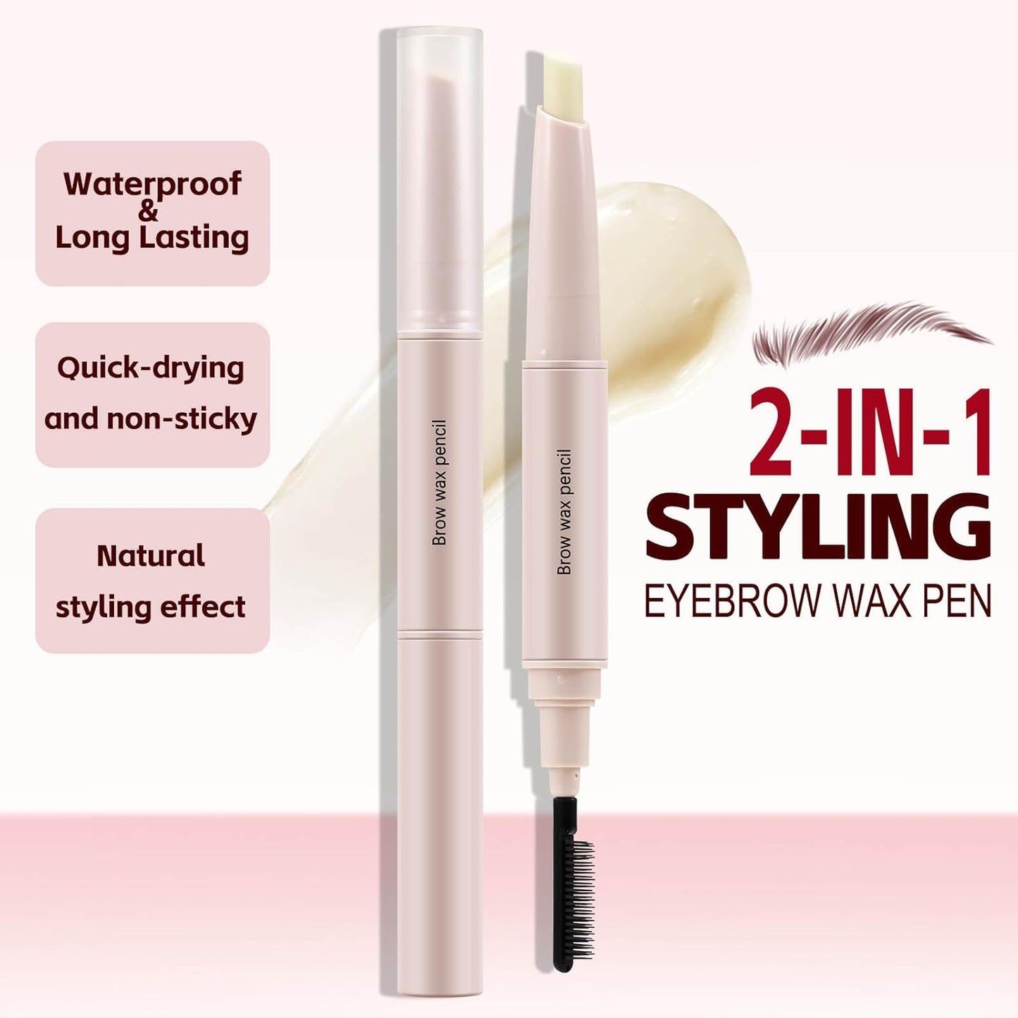 Boobeen Brow Wax Clear, Waterproof Eyebrow Wax Styling Pencil, Shaping with Slanted Tip Application, Long-Lasting Hold